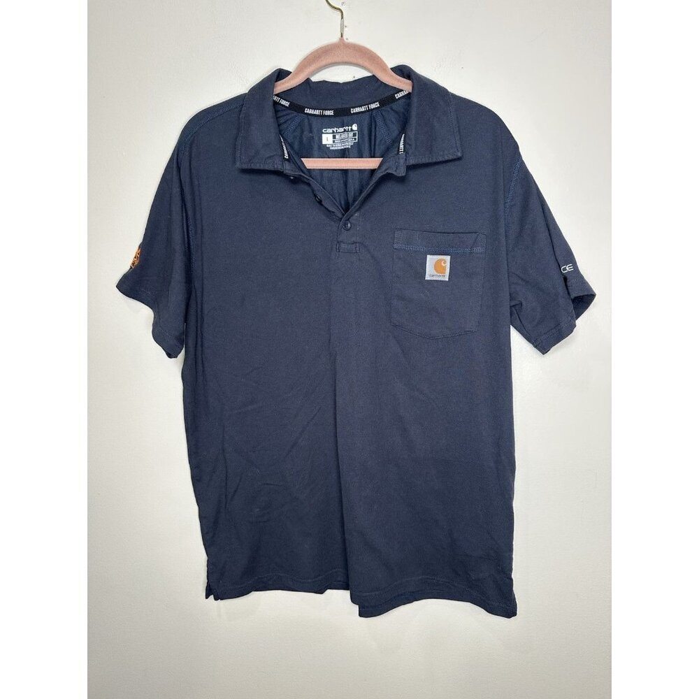 Carhartt Force Mens Large Relaxed Fit Polo Shirt Performance Workwear Navy Blue